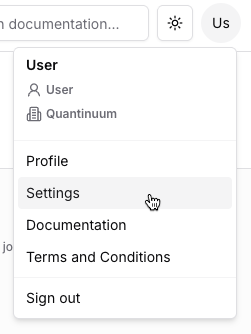 Click on "Settings" to access the User Profile